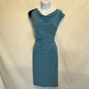 A-93 Nine West Teal Blue & Black Pullover Sleeveless MIDI Dress Size 6‎